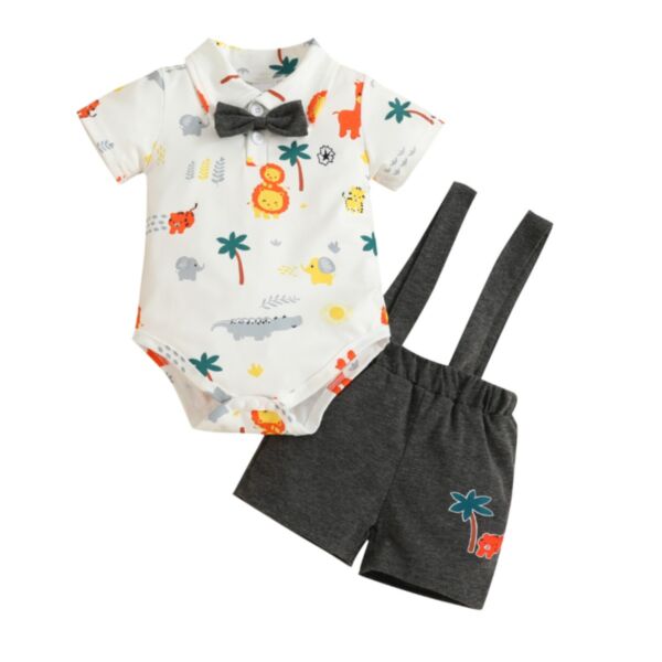 0-18M Baby Boys Sets Animal Print Short-Sleeved Bodysuit & Overalls Wholesale Baby Clothes KSV388948