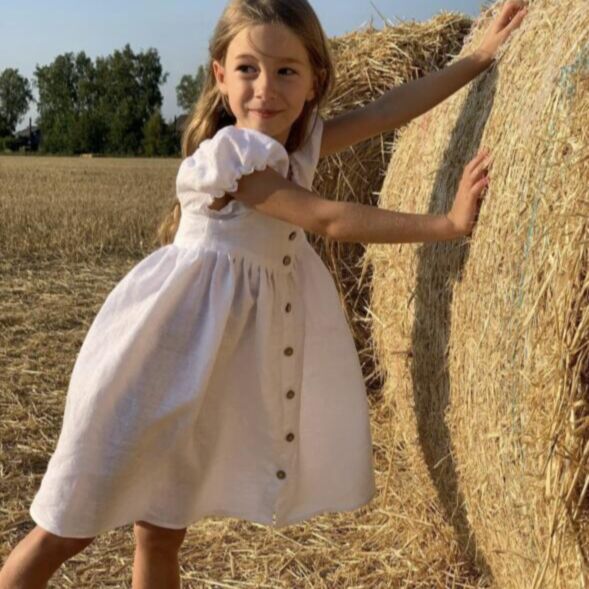 18M-5Y Bubble Style White Button Short Sleeve Dress Wholesale Kids Boutique Clothing KDV493459