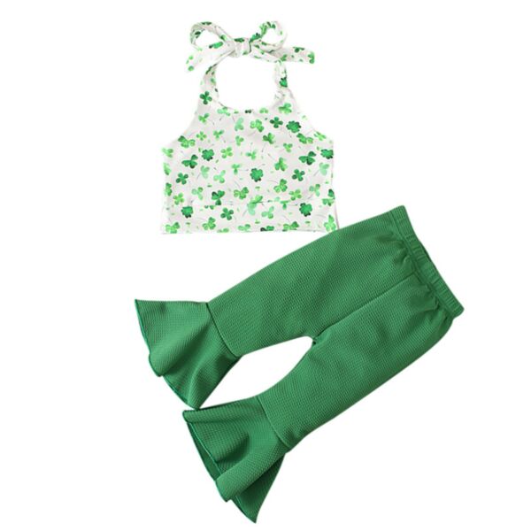 9M-4Y Toddler Girls St. Patrick'S Day Strappy Vest + Flared Pants Two-Piece Set Wholesale Girls Clothes KSV388910