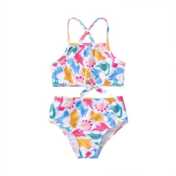 18M-6Y Toddler Girls Summer Multicolor Dinosaur Print Strap Kids Two-Piece Swimsuit Wholesale Girls Clothes KSWV388904