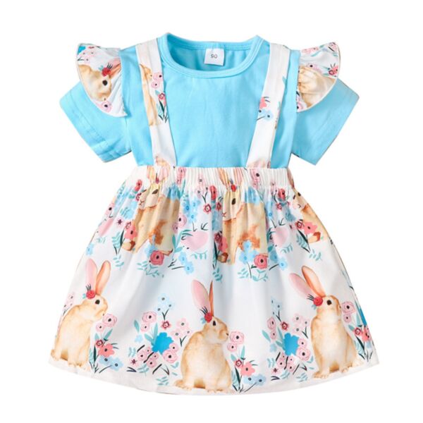 18M-6Y Toddler Girls Easter Solid Color T-Shirt & Bunny Print Suspenders Skirts Wholesale Girls Clothes KSV388972