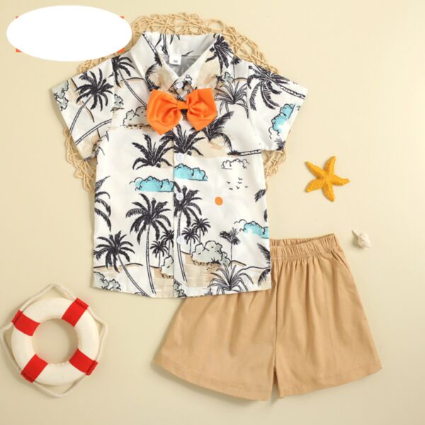 18M-6Y Toddler Boys Beach Wind Coconut Tree Print Tie Shirt & Shorts Wholesale Boys Clothes KSV388964