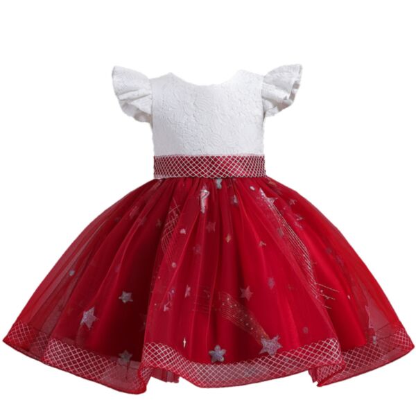 2-8Y Big Kids Girls Lace Flutter Sleeve Mesh Party Dresses Kids Wholesale Clothing KDV388938