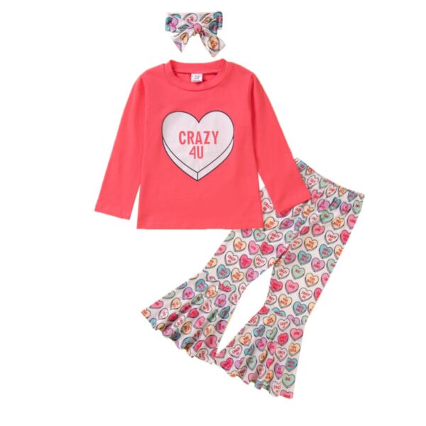 9M-5Y Valentine'S Day Suit Heart Long Sleeve Top Flared Pants Wholesale Little Girl Clothing KSV388945