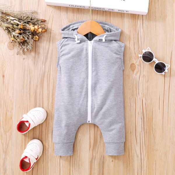 0-18M Newborn Zipped Sleeveless Hooded Jumpsuit Wholesale Baby Clothes Suppliers KJV388998