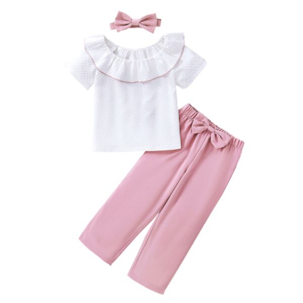 18M-6Y Toddler Girls Ruffled Collar Tops & Bow Pants Wholesale Girls Fashion Clothes KSV389003