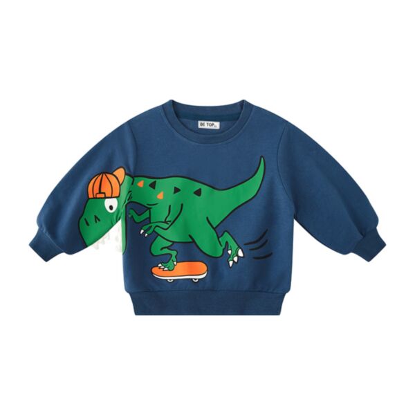 18M-7Y Dinosaur Long Sleeve Solid Color Pullover Wholesale Kids Boutique Clothing KTV493425