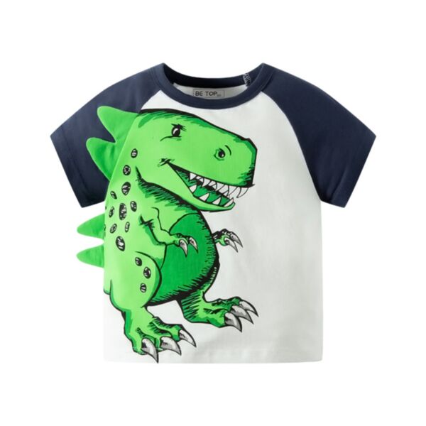 18M-7Y Dinosaur Design Colorblock Short T-Shirt Wholesale Kids Boutique Clothing KTV493424