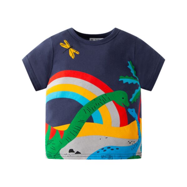 18M-7Y Rainbow Dinosaur Tree Print T-Shirt Wholesale Kids Boutique Clothing KTV493418