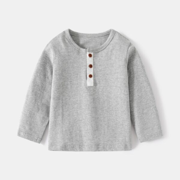 18M-6Y Solid Color Button Long Sleeve Pullover Wholesale Kids Boutique Clothing KTV493416