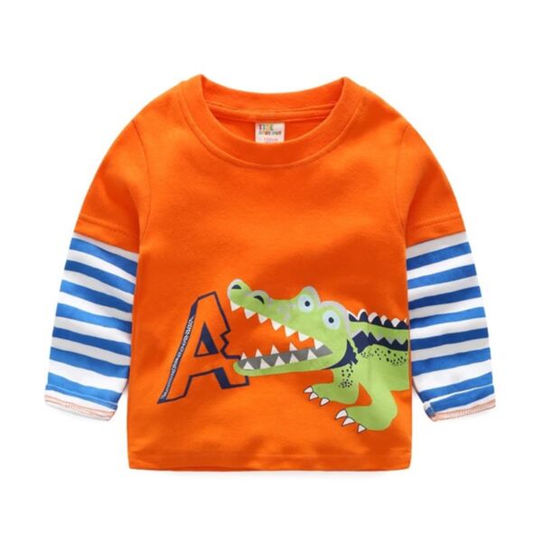 2-7Y Striped Colorblock Dianosaur Pullover Wholesale Kids Boutique Clothing KTV493404