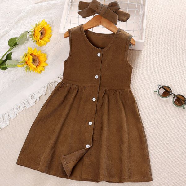 3-7Y Solid Color Sleeveless Button Long Dress Wholesale Kids Boutique Clothing KDV493386
