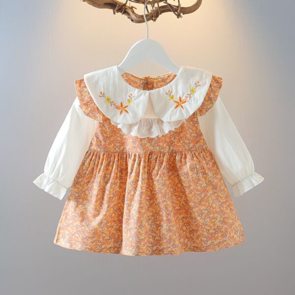 9M-3Y Flower Print Lotus Wide Collar Dress Baby Wholesale Clothing KDV493619