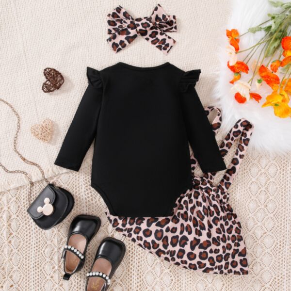 6M-3Y Black Long Sleeve Romper And Suspender Leopard Print Dress Set Baby Wholesale Clothing KSV493717