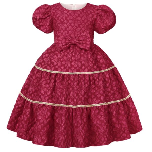 2-10Y Kids Girls Floral Print Bubble Sleeve Bow Princess Dress Wholesale Kid Clothing Vendors KDV591558