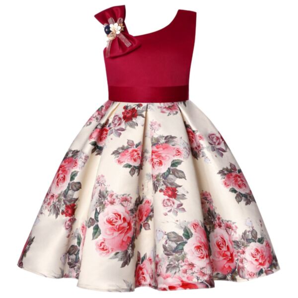 2-10Y Kids Girls Sleeveless Vintage Floral Print Slash Dress Wholesale Kids Clothing Suppliers KDV591560