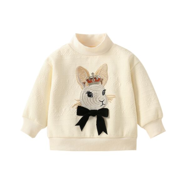 18M-7Y Toddler Girl Long-Sleeved Rabbit Embroidery Ribbed Turtleneck Top Girl Wholesale Boutique Clothing KTV591571