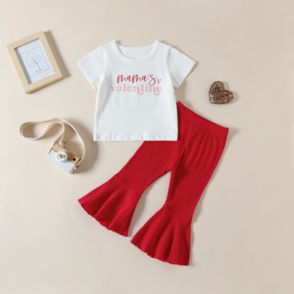 6M-3Y Baby Girl Sets Valentine'S Day Monogrammed Short-Sleeved Top And Pit-Striped Flared Pants Wholesale Baby Boutique Clothing KSV591610