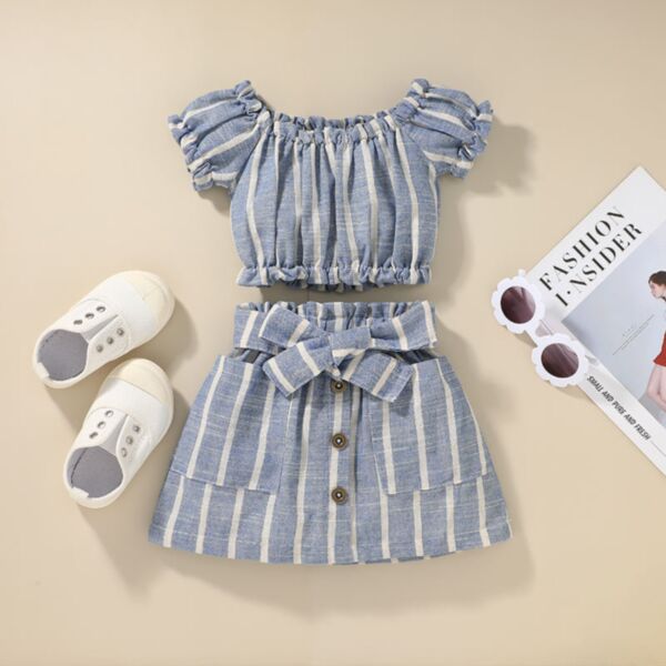 9M-4Y Toddler Girl Sets Short-Sleeved Striped Top And Bow-Button Skirt Fashion Girl Wholesale KSV591629