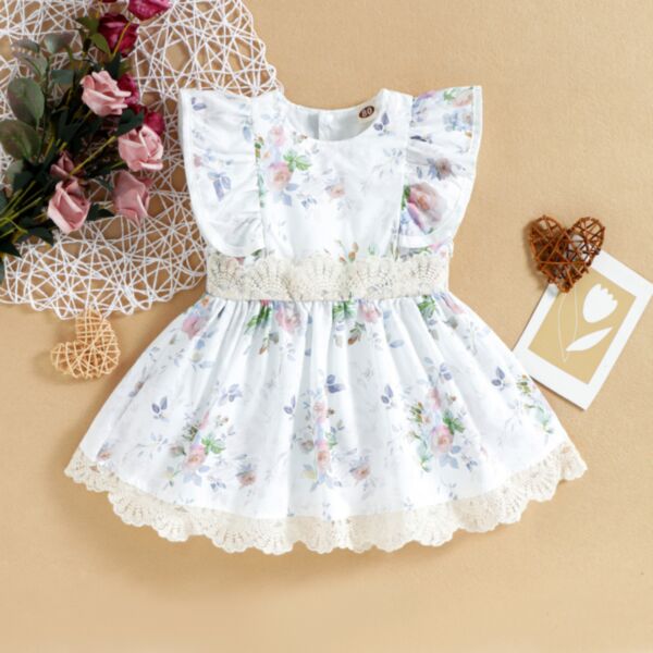 3-24M Floral Sleeveless Lace Waistbelt Dress Baby Wholesale Clothing KDV493708