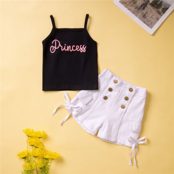 9M-5Y Letter Print Suspender Tops And Double Breasted Shorts Set Wholesale Kids Boutique Clothing KSV493547