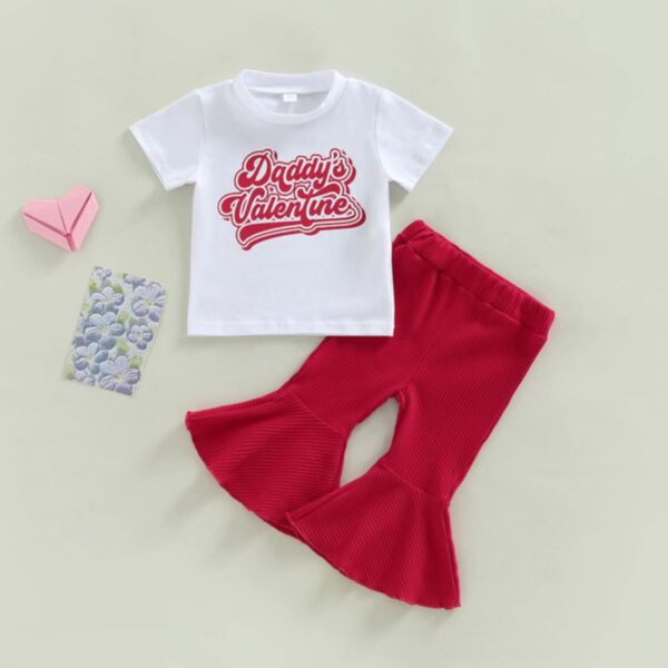 6M-3Y Baby Girl Sets Short-Sleeved Letter Print Top And Solid Color Ribbed Flared Pants Wholesale Baby Clothing KSV591622