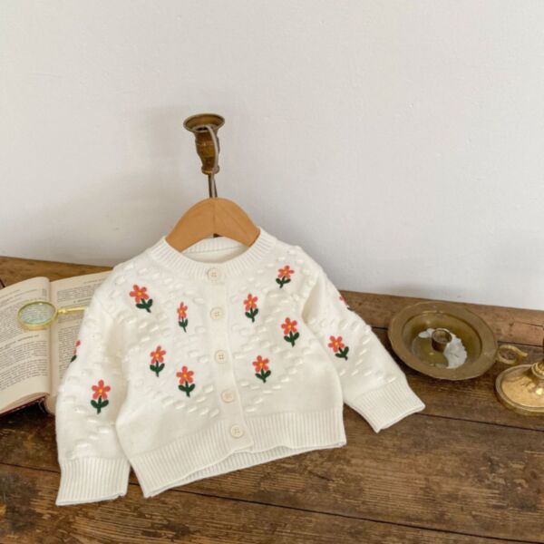 3-24M Baby Girls Embroidery Flower Knitted Sweater Cardigan Wholesale Girls Fashion Clothes KCV389093