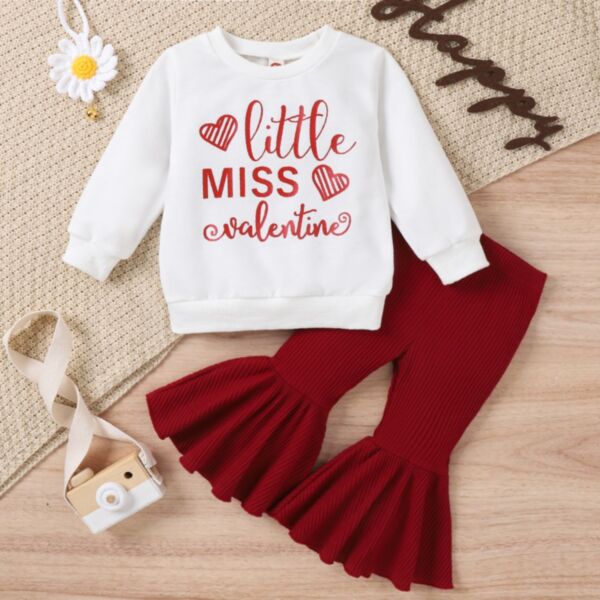 6M-3Y Letter Print White Pullover And Striped Flares Pants Set Wholesale Kids Boutique Clothing
