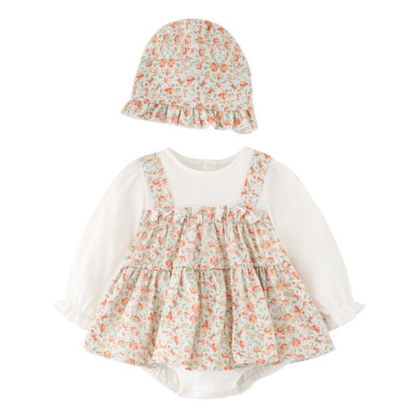 0-18M Baby Girl Long-Sleeved Floral Print Bodysuit And Hat Wholesale Baby Clothes Suppliers KJV591564