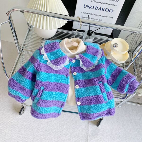2-8Y Kids Girls Long-Sleeved Striped Single-Breasted Doll Collar Blouse Wholesale Kids Boutique Clothing KCV591005