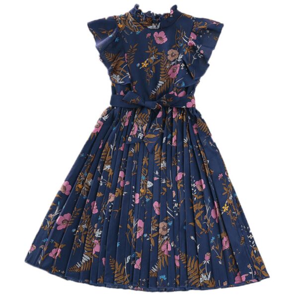 7-12Y Big Kids Girls Flying Sleeve Vintage Flower Princess Dress Wholesale Kids Clothes KDV389132