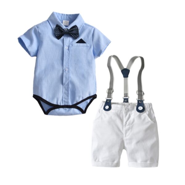 3-18M Baby Boys Suit Sets Solid Color Bodysuit & Suspender Shorts Wholesale Baby Clothes KSV389129