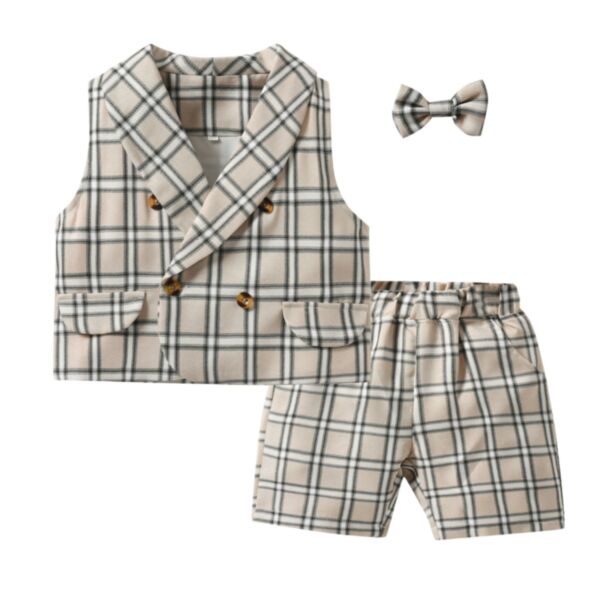 9M-6Y Toddler Boys Suit Sets Checked Veat Jackets & Shorts & Headband 3pcs Fashionable Boys Clothes KSV389128