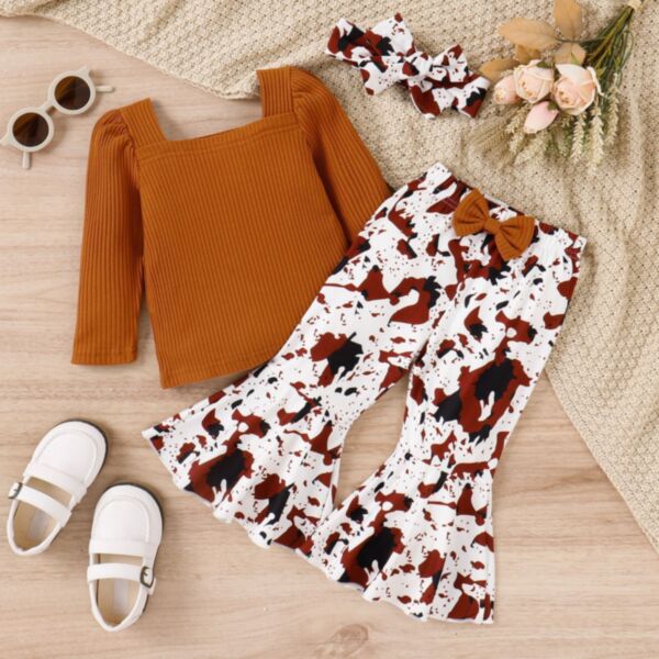 9M-4Y Square Collar Long Sleeve Striped Pullover And Milch Cow Print Flares Pants Set Wholesale Kids Boutique Clothing KSV493670