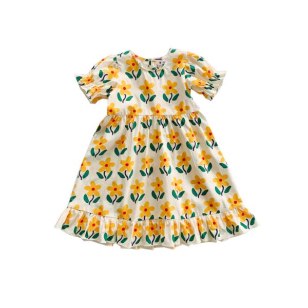 18M-7Y Toddler Girl Short-Sleeved Floral Print Ruffle Hem Princess Dress Wholesale Girls Clothes KDV591697