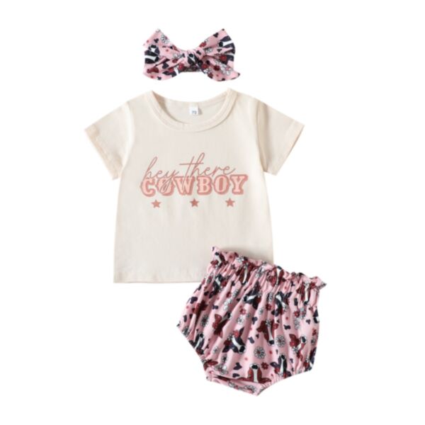 0-18M Baby Girl Sets Short-Sleeved Monogrammed Top And Cowl Shorts And Headband Wholesale Baby Boutique Clothing KSV591685