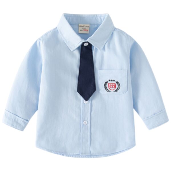 18M-6Y Toddler Boy Long Sleeve Cartoon Embroidery Single-Breasted Square Collar Tie Shirt Wholesale Boys Clothing KTV591682