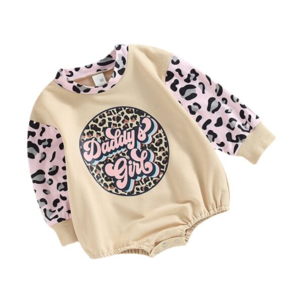 0-18M  Baby Girl Long-Sleeved Leopard Print Monogrammed Color Blocking Bodysuit Wholesale Baby Clothes KJV591676