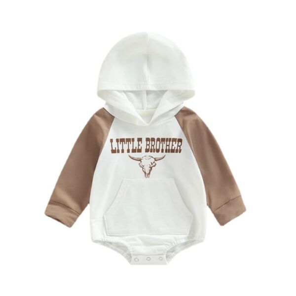 0-18M Baby Boy Color Blocking Long-Sleeved Letter Cow Head Print Hooded Bodysuit Wholesale Baby Clothing KJV591611