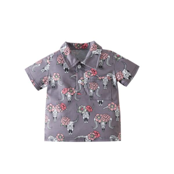 18M-6Y Toddler Boys Bull Head Print Lapel Lapel Children'S Polo Shirt Wholesale Boys Clothes KTV389089