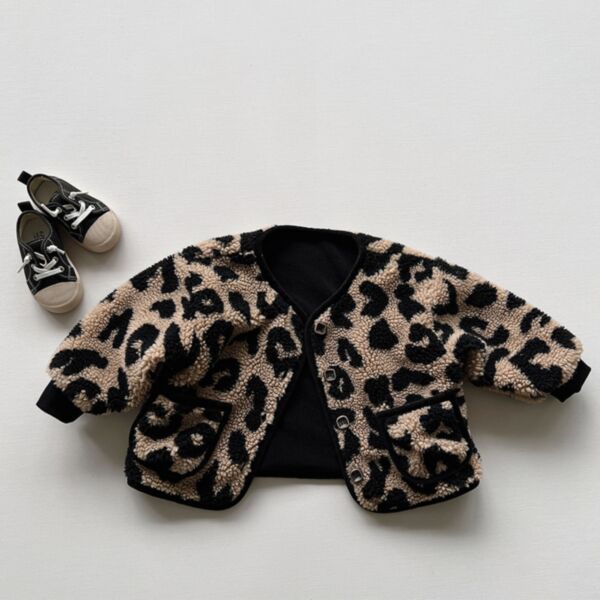 9M-6Y Plush Leopard Long Sleeve Button Fleece Coat Wholesale Kids Boutique Clothing KCV493490