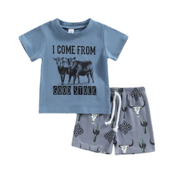 3M-3Y Baby Boy Sets Short-Sleeved Cartoon Letter Print Top And Bullhead Shorts Wholesale Baby Clothes KSV591689