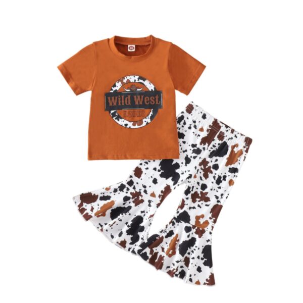 9M-4Y Toddler Girl Sets Short-Sleeved Letter Print Top And Cow Flare Pants Wholesale Little Girl Clothing KSV591692