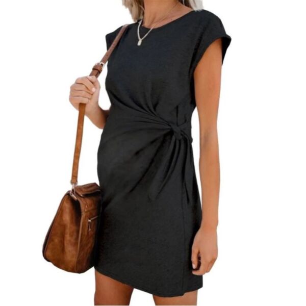Solid Color Tied Waist Sleeveless Maternity Dress Wholesale Boutique Maternity Clothes KMV591749