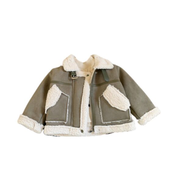 18M-6Y Plush Fleece Colorblock Button Coat Jacket Wholesale Kids Boutique Clothing KPV493475-1