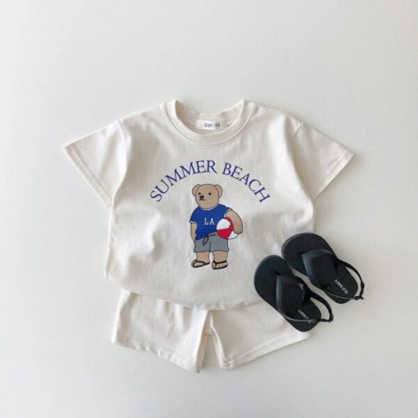 3-24M Summer Beach Bear Print T-Shirt And Shorts Set Baby Wholesale Clothing KSV493447