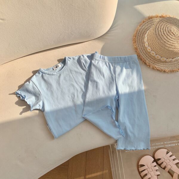 18M-7Y Toddler Girl Intimates & Pajamas Sets Solid Color Short Sleeve Round Neck Top And Pants Wholesale Girls Clothes KSV591709