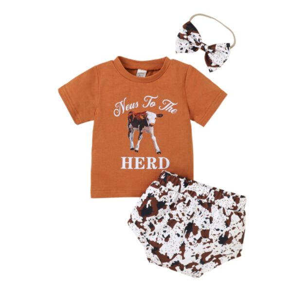 12M-5Y Toddler Girl Sets Short-Sleeved Cartoon Cow Head Print Top And Shorts And Headband Girl Wholesale Boutique Clothing KSV591694