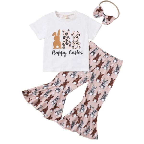 18M-6Y Toddler Girl Sets Easter Bunny Print Short Sleeve Top And Flared Pants And Headband Fashion Girl Wholesale KSV591695
