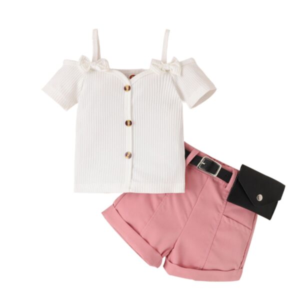 9M-4Y Toddler Girl Sets Short-Sleeved Solid Color Ribbed Suspender Top And Shorts Girl Wholesale Boutique Clothing KSV591717